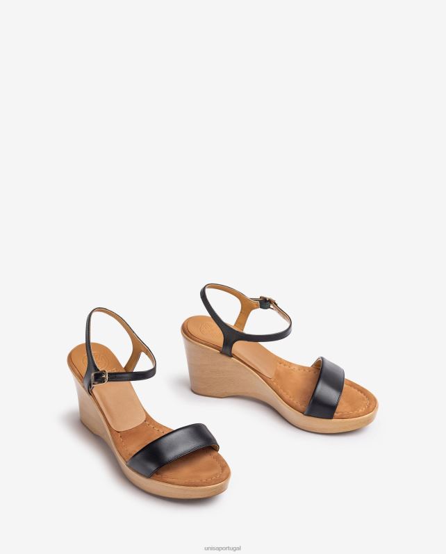 Unisa sandália de couro com bloco mulheres 6V2Z6253 preto