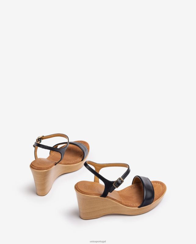 Unisa sandália de couro com bloco mulheres 6V2Z6253 preto