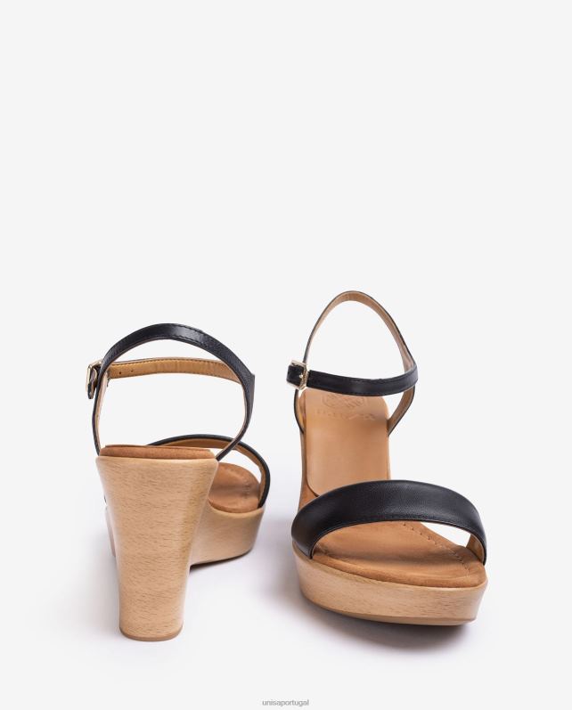 Unisa sandália de couro com bloco mulheres 6V2Z6253 preto