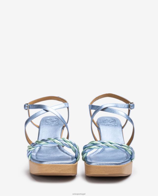 Unisa sandália de cunha de couro com efeito metalizado mulheres 6V2Z6245 azul