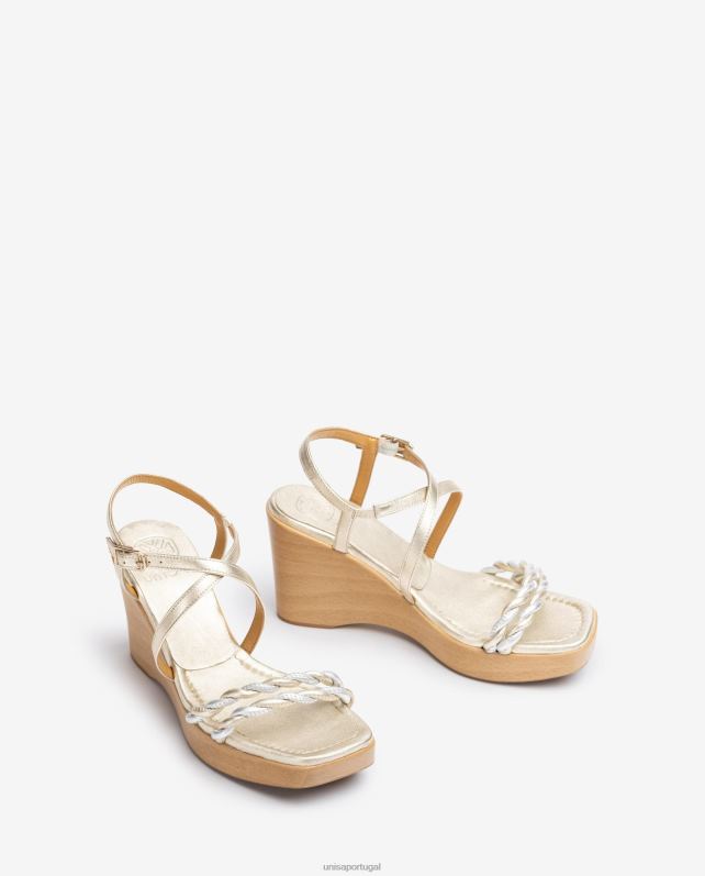 Unisa sandália de cunha de couro com efeito metalizado mulheres 6V2Z6246 ouro
