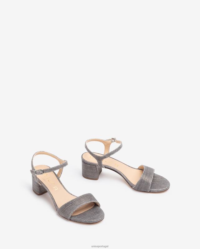 Unisa sandália camurça efeito metal com salto largo mulheres 6V2Z6367 gracioso