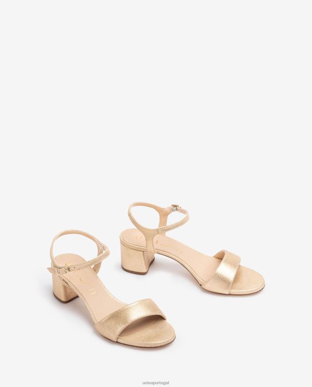 Unisa sandália camurça efeito metal com salto largo mulheres 6V2Z6372 moda