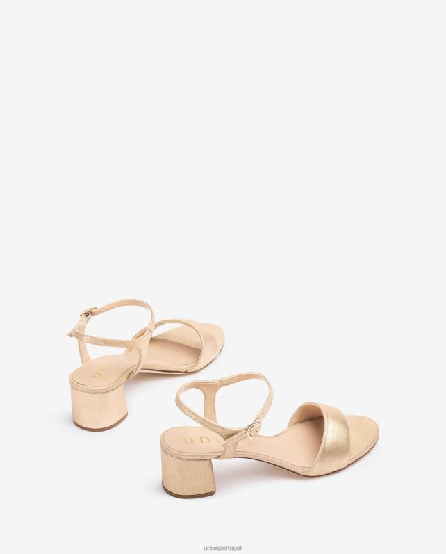 Unisa sandália camurça efeito metal com salto largo mulheres 6V2Z6372 moda