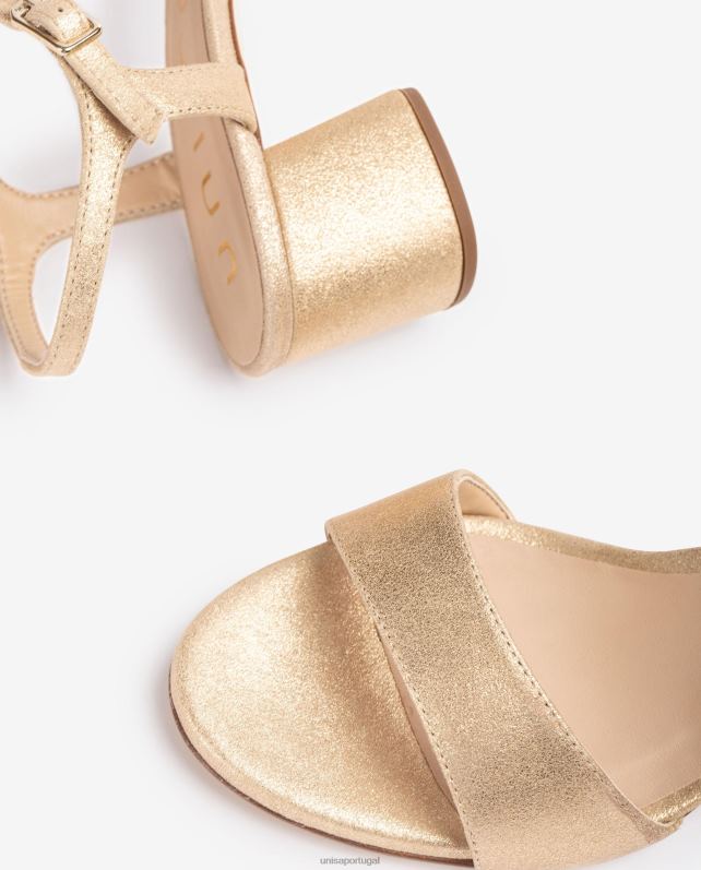 Unisa sandália camurça efeito metal com salto largo mulheres 6V2Z6372 moda