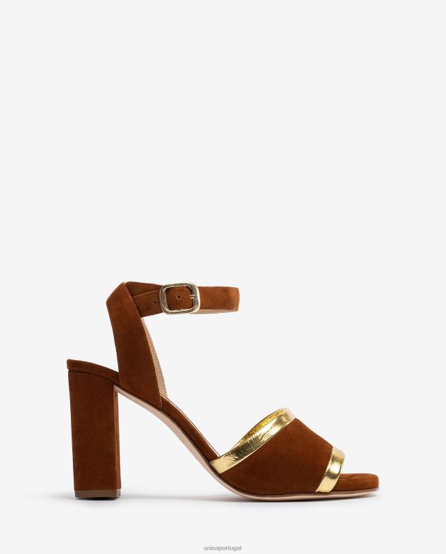 Unisa sandália camurça efeito metalizado e couro mulheres 6V2Z61305 marrom