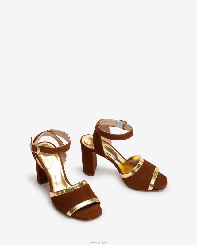 Unisa sandália camurça efeito metalizado e couro mulheres 6V2Z61305 marrom