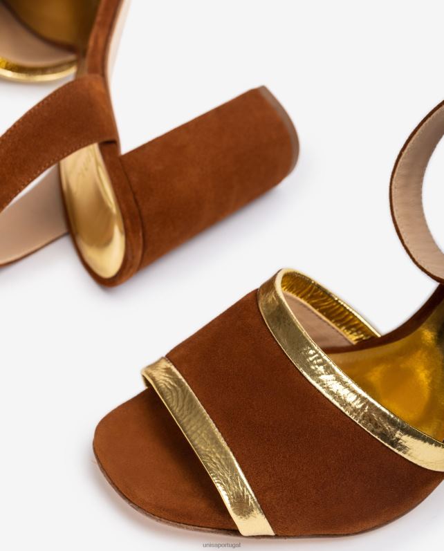 Unisa sandália camurça efeito metalizado e couro mulheres 6V2Z61305 marrom