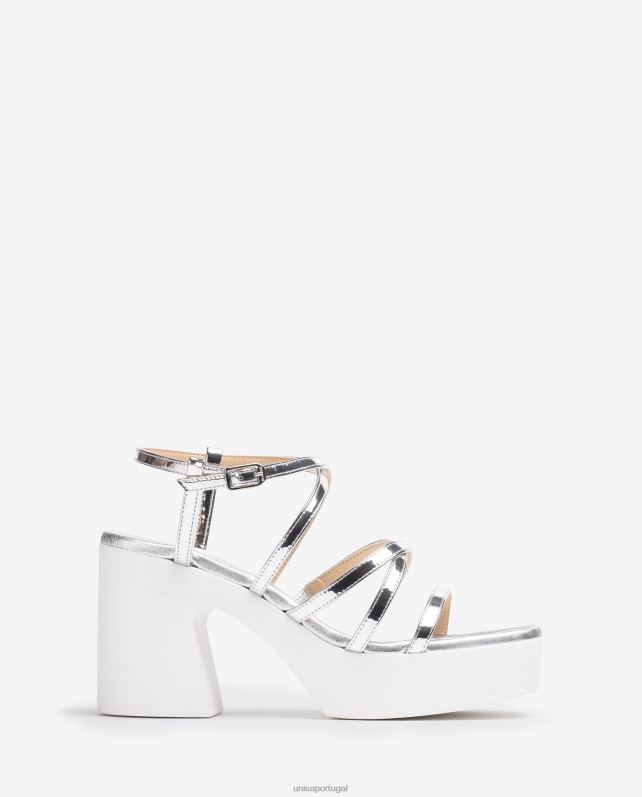 Unisa sandália com salto bloco e tiras finas mulheres 6V2Z6238 prata