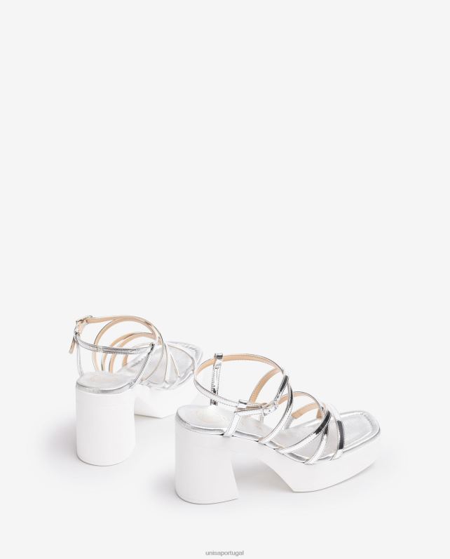Unisa sandália com salto bloco e tiras finas mulheres 6V2Z6238 prata