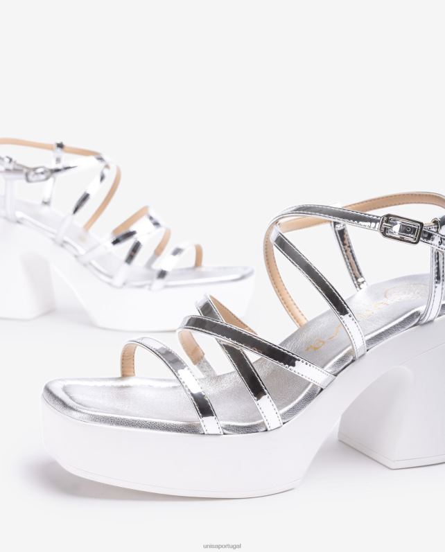 Unisa sandália com salto bloco e tiras finas mulheres 6V2Z6238 prata