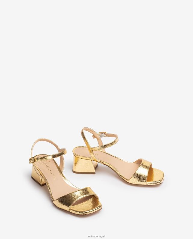 Unisa sandália com salto largo mulheres 6V2Z6150 ouro