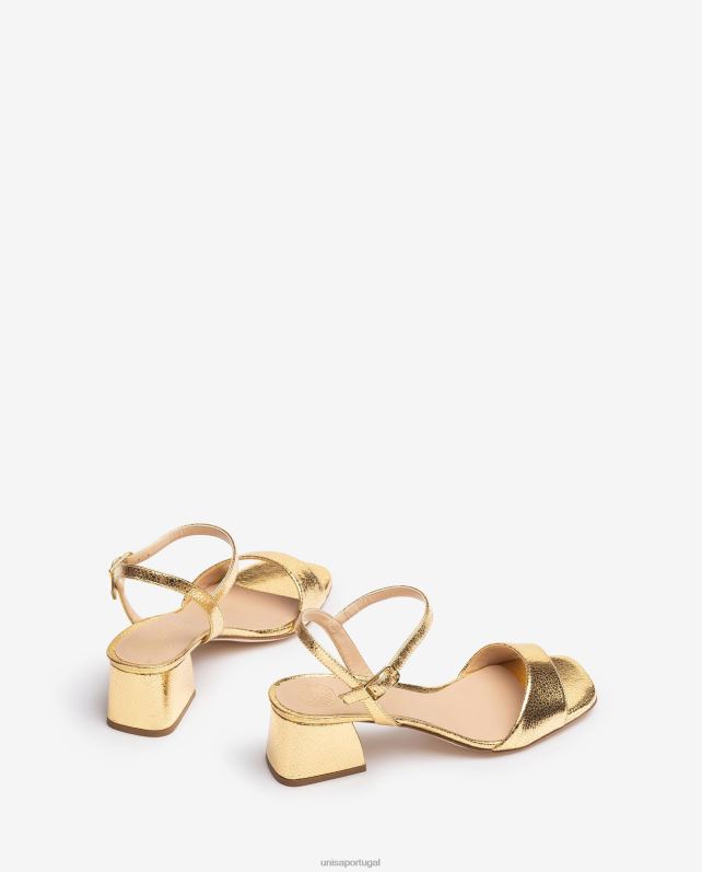 Unisa sandália com salto largo mulheres 6V2Z6150 ouro