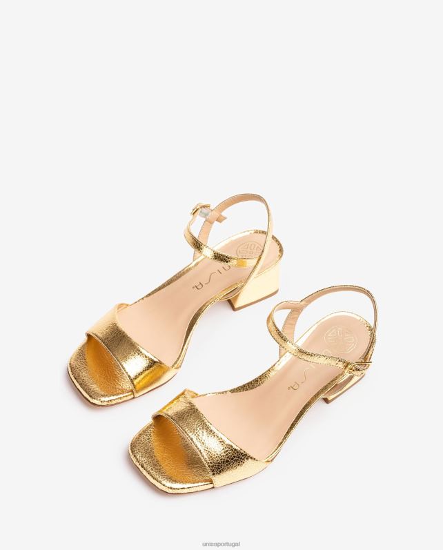 Unisa sandália com salto largo mulheres 6V2Z6150 ouro