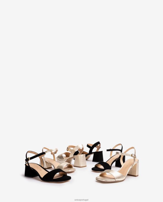 Unisa sandália com salto largo mulheres 6V2Z6153 preto