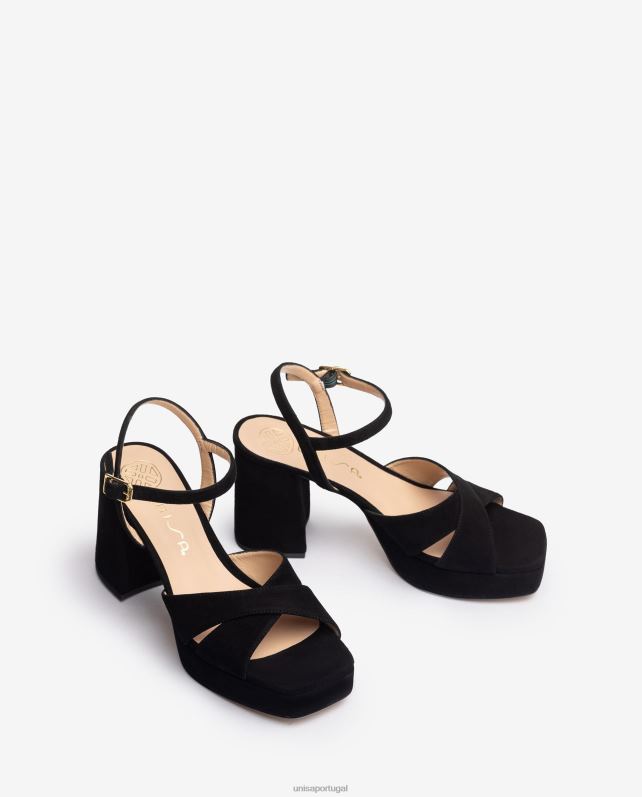 Unisa sandália com salto largo mulheres 6V2Z6239 preto