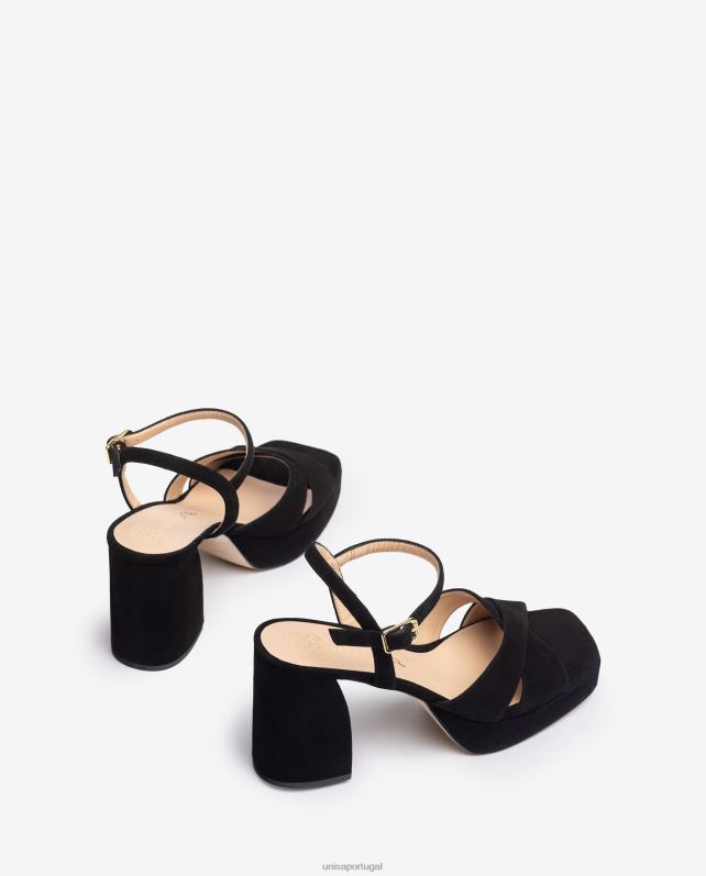 Unisa sandália com salto largo mulheres 6V2Z6239 preto