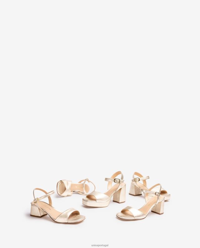 Unisa sandália com salto largo mulheres 6V2Z637 ouro