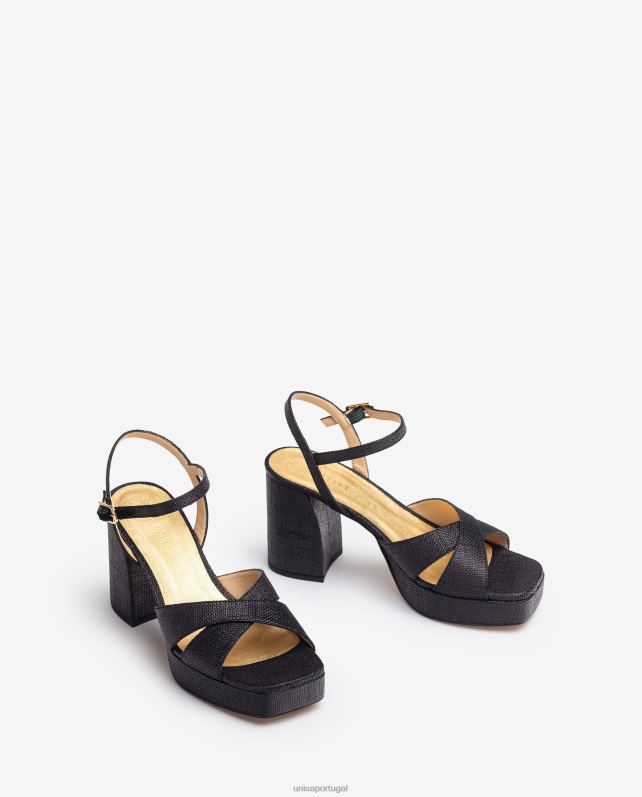 Unisa sandália com salto largo mulheres 6V2Z669 preto