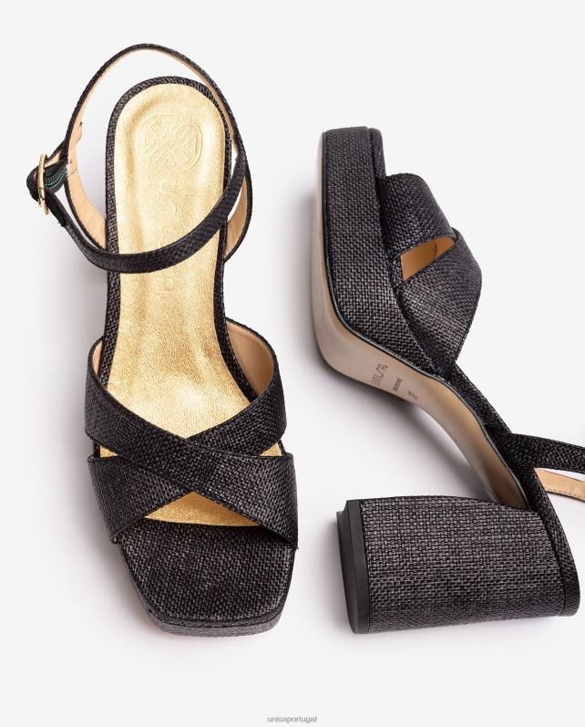 Unisa sandália com salto largo mulheres 6V2Z669 preto