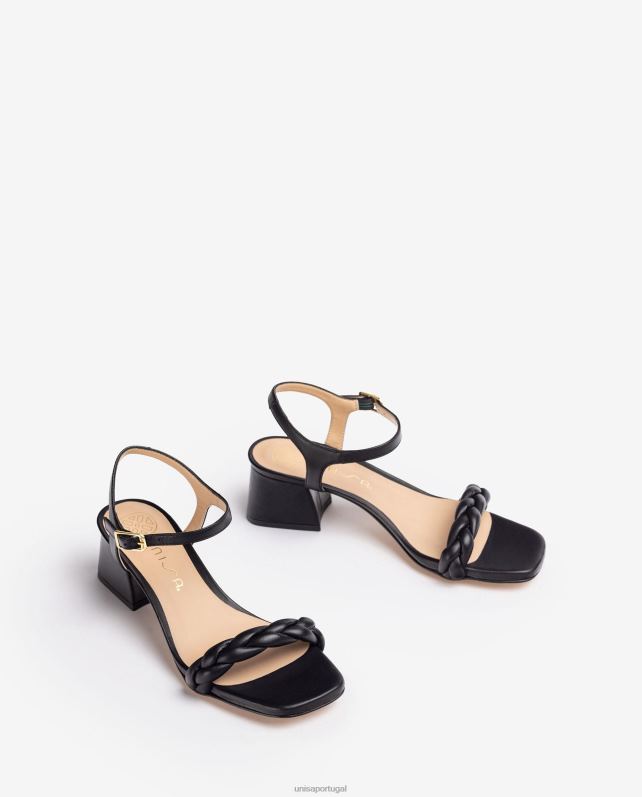 Unisa sandália com tira trançada mulheres 6V2Z6144 preto