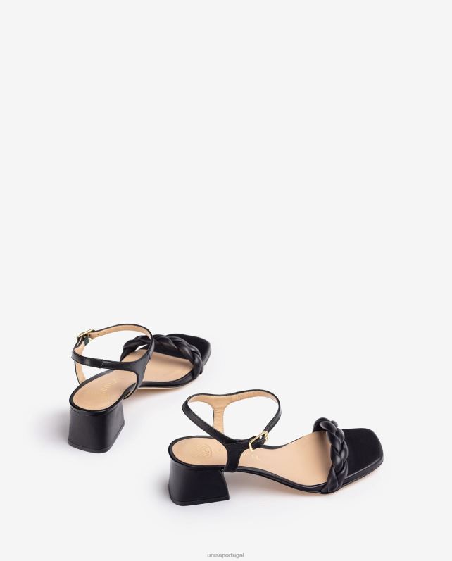 Unisa sandália com tira trançada mulheres 6V2Z6144 preto