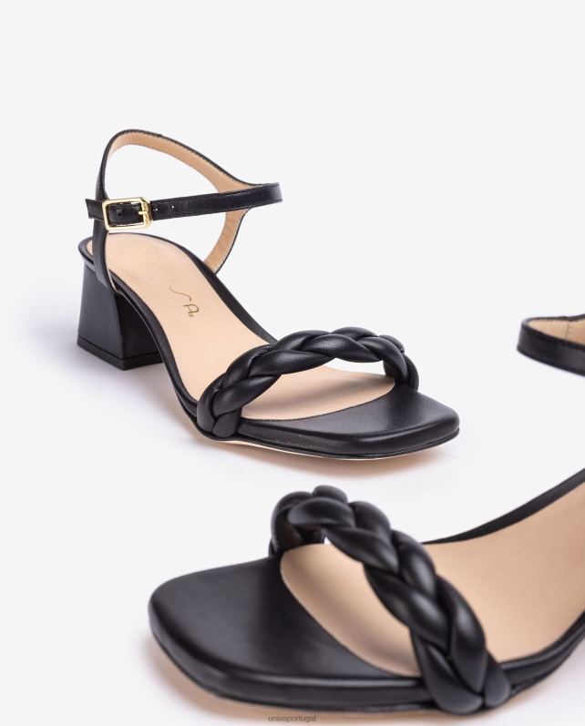 Unisa sandália com tira trançada mulheres 6V2Z6144 preto
