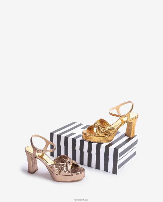 Unisa sandália com tiras amarradas mulheres 6V2Z61308 ouro