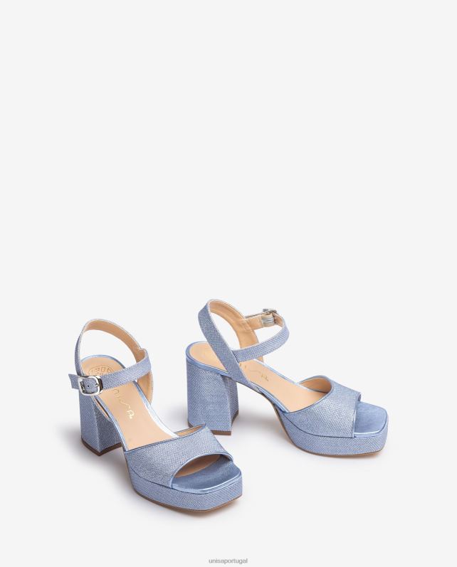 Unisa sandália confeccionada em tecido brilhoso com salto largo mulheres 6V2Z6222 azul