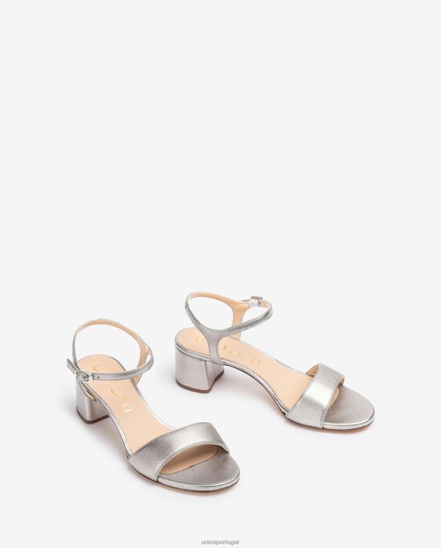 Unisa sandália couro efeito metal com salto largo mulheres 6V2Z6368 gracioso
