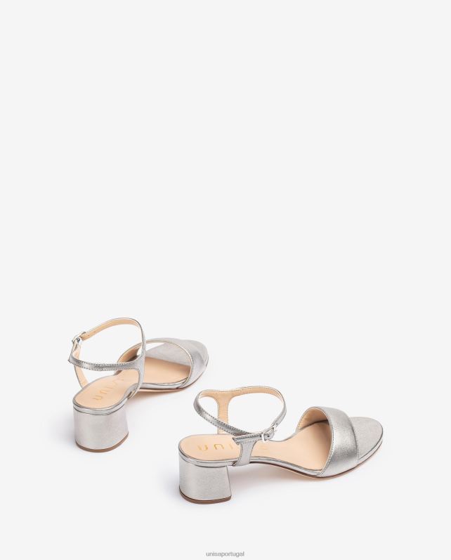 Unisa sandália couro efeito metal com salto largo mulheres 6V2Z6368 gracioso