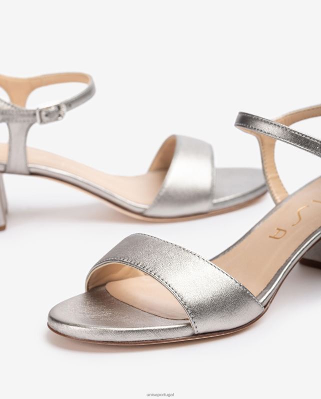 Unisa sandália couro efeito metal com salto largo mulheres 6V2Z6368 gracioso
