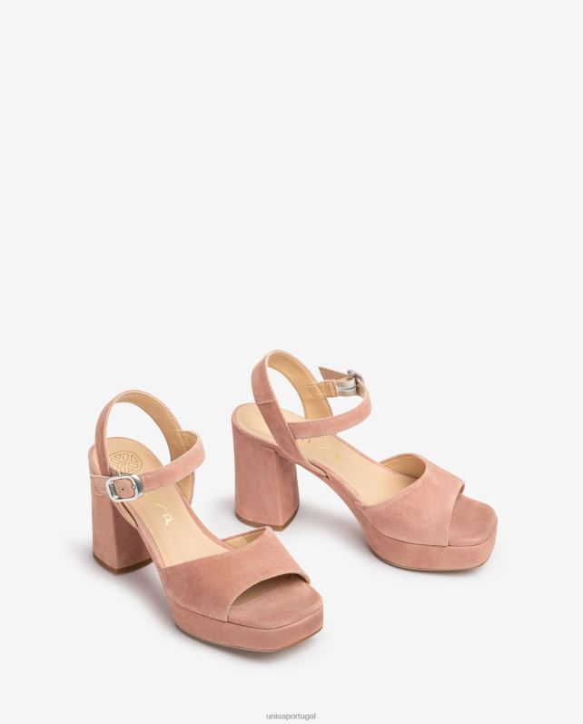 Unisa sandália de camurça com salto largo mulheres 6V2Z6412 rosa