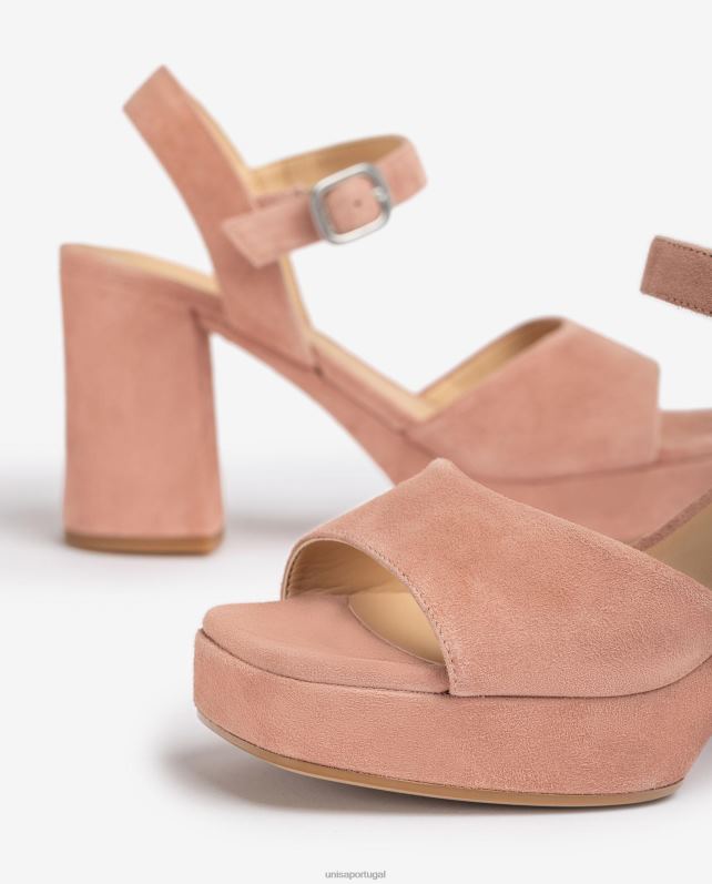 Unisa sandália de camurça com salto largo mulheres 6V2Z6412 rosa