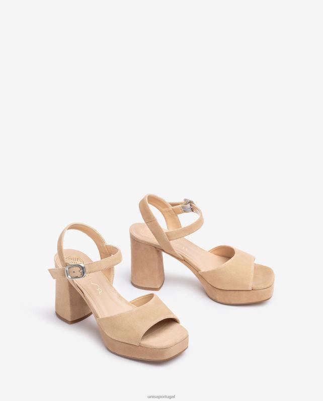 Unisa sandália de camurça com salto largo mulheres 6V2Z6413 bege