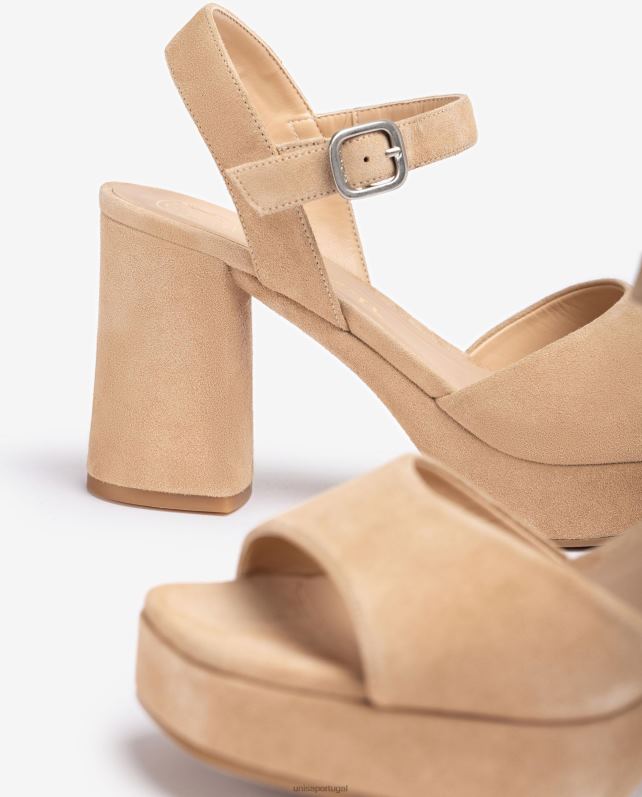 Unisa sandália de camurça com salto largo mulheres 6V2Z6413 bege