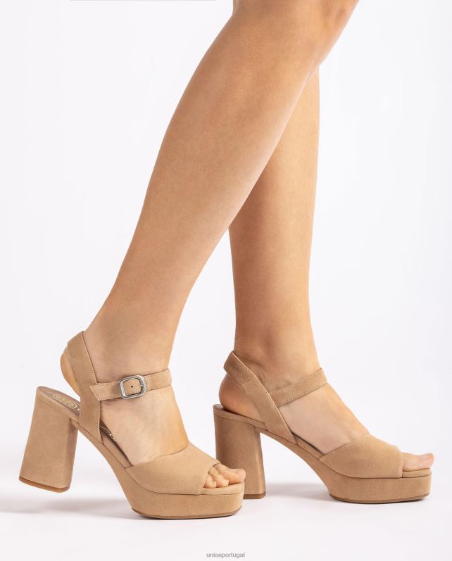 Unisa sandália de camurça com salto largo mulheres 6V2Z6413 bege
