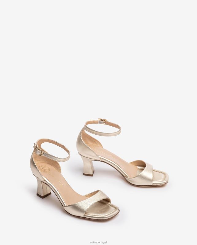 Unisa sandália de couro efeito metalizado com salto médio mulheres 6V2Z6197 gracioso