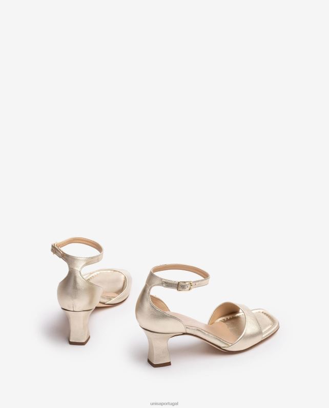 Unisa sandália de couro efeito metalizado com salto médio mulheres 6V2Z6197 gracioso