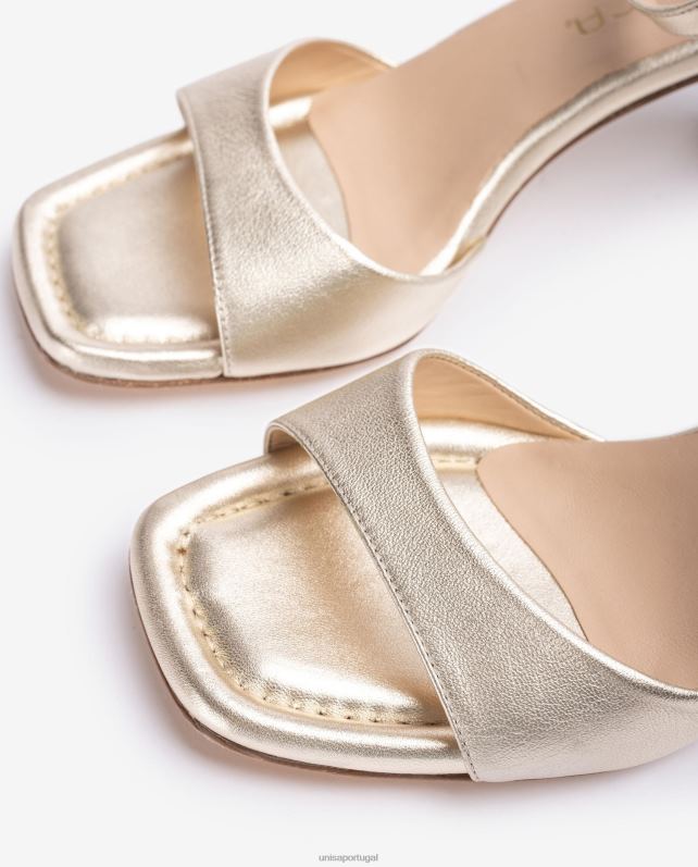 Unisa sandália de couro efeito metalizado com salto médio mulheres 6V2Z6197 gracioso