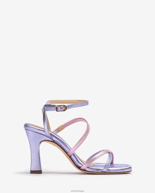Unisa sandália de tiras de couro com efeito metalizado mulheres 6V2Z6266 lila