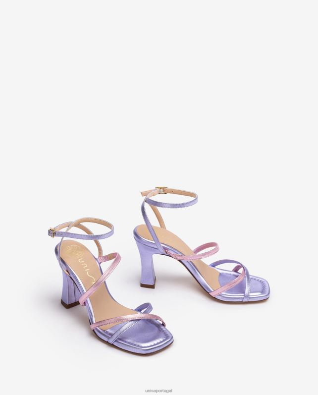 Unisa sandália de tiras de couro com efeito metalizado mulheres 6V2Z6266 lila