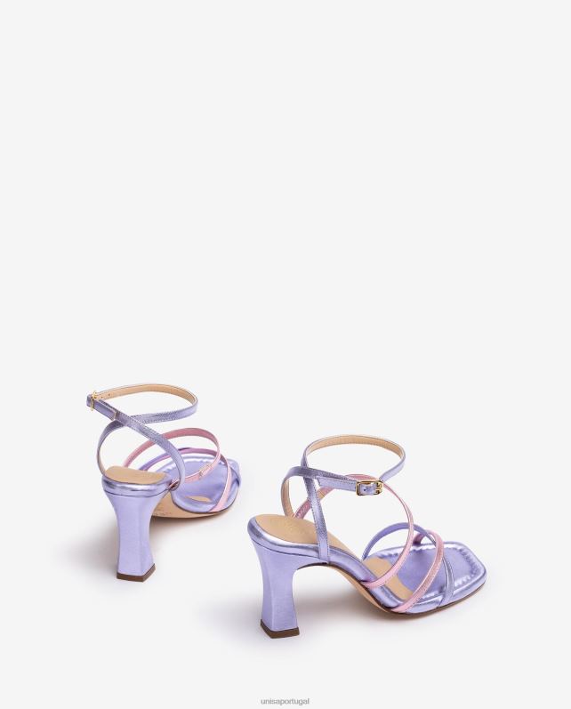 Unisa sandália de tiras de couro com efeito metalizado mulheres 6V2Z6266 lila