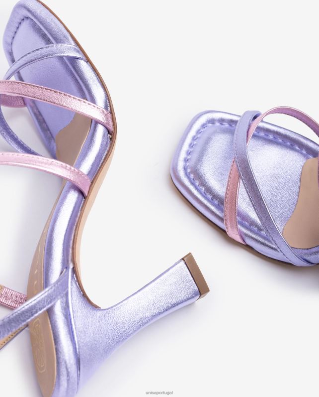 Unisa sandália de tiras de couro com efeito metalizado mulheres 6V2Z6266 lila