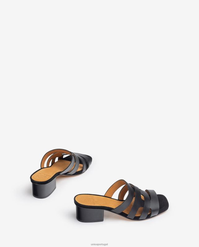 Unisa sandália de vamp larga com perfurações decorativas mulheres 6V2Z6303 preto