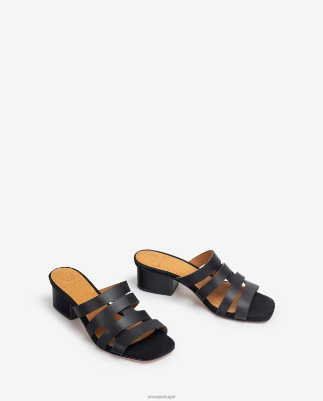 Unisa sandália de vamp larga com perfurações decorativas mulheres 6V2Z6303 preto