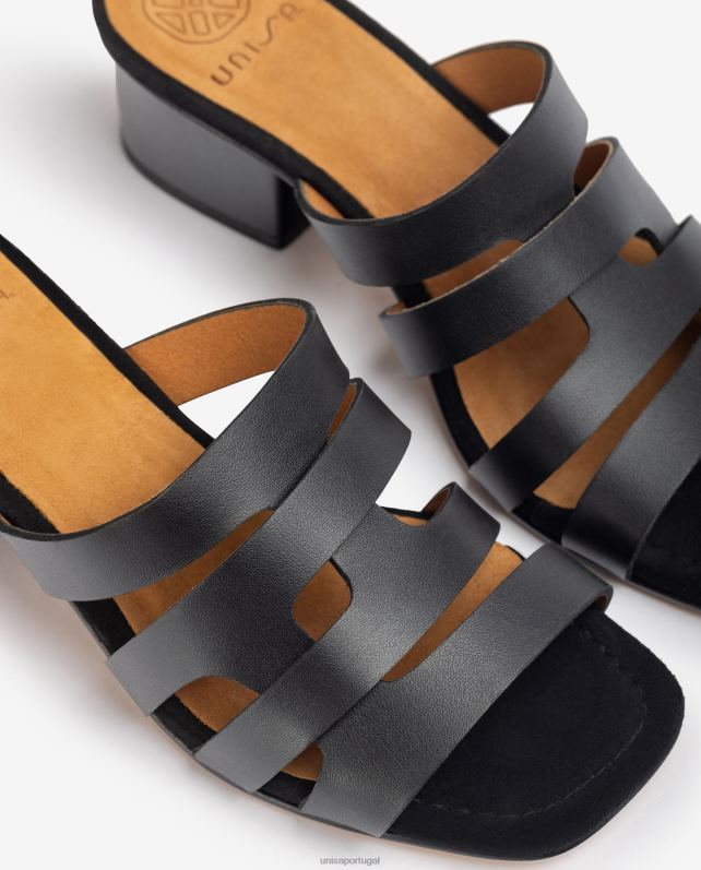 Unisa sandália de vamp larga com perfurações decorativas mulheres 6V2Z6303 preto