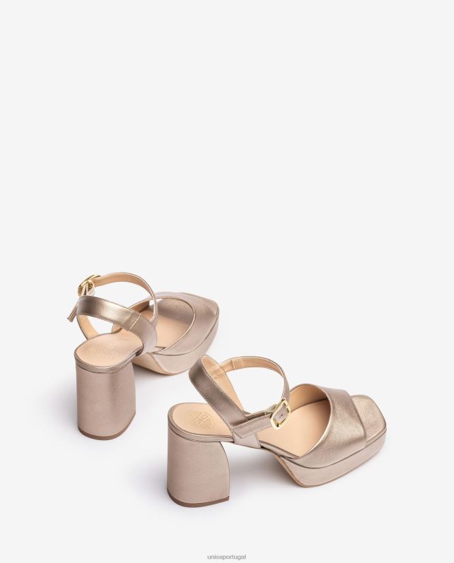 Unisa sandália efeito couro metalizado com salto largo mulheres 6V2Z61 bronze