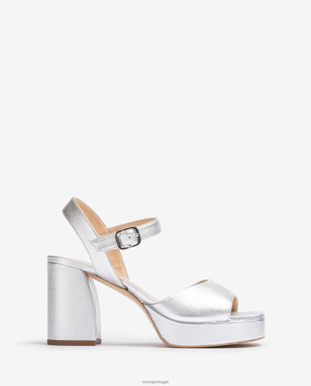 Unisa sandália efeito couro metalizado com salto largo mulheres 6V2Z6226 prata