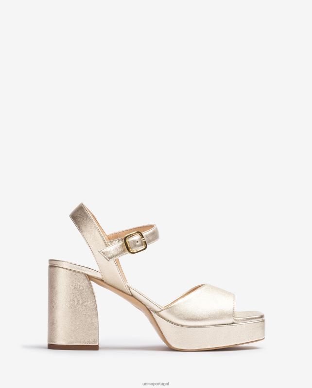 Unisa sandália efeito couro metalizado com salto largo mulheres 6V2Z62 ouro